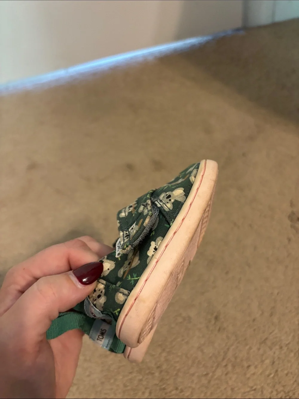 Toms Green Koala Print Hook-and-Loop Baby Slip-Ons